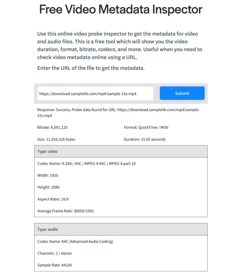 ผู้ตรวจสอบข้อมูลเมตาวิดีโอฟรี