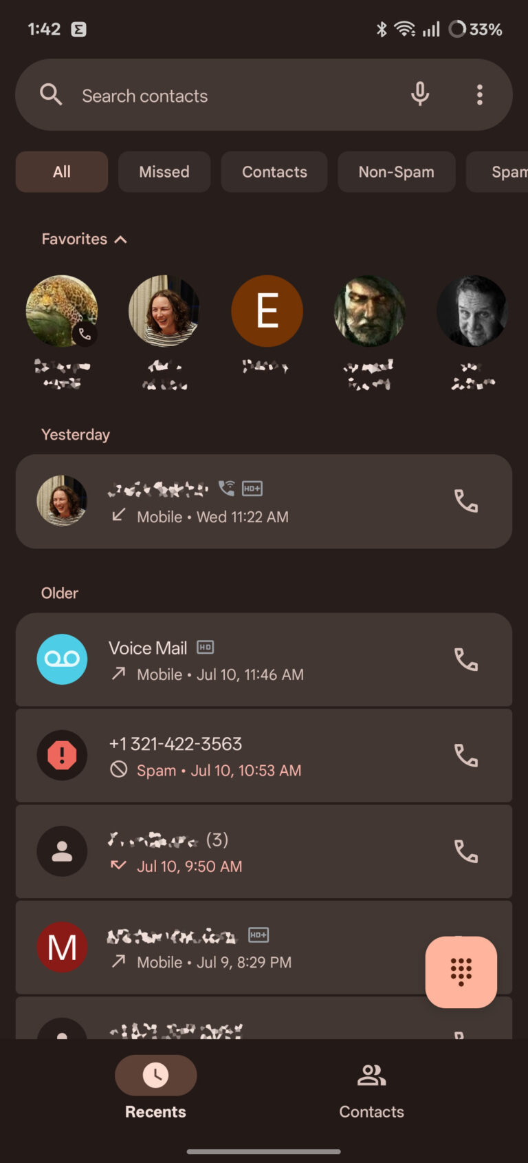 เค้าโครงที่ง่ายกว่าของ Google Telephone กำลังกดปุ่มอุปกรณ์เพิ่มเติม